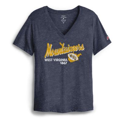 West Virginia League Vault Script Establish Date V-Neck Tee