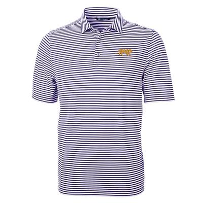 LSU Cutter & Buck Ecopique Stripe Polo PURPLE