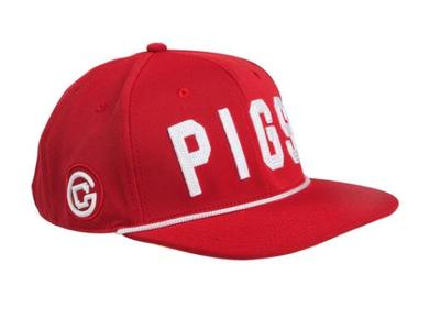 Pigs Men's Red Snapback With White Rope Adjustable Hat - Flat Brim