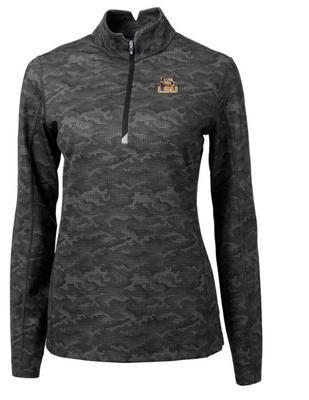 LSU Cutter & Buck Women's Traverse Camo 1/4 Zip Pullover