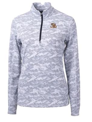 LSU Cutter & Buck Women's Traverse Camo 1/4 Zip Pullover