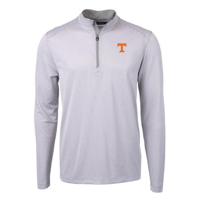 Tennessee Cutter & Buck Eco Pique Micro Stripe 1/2 Zip POLISHED/WHITE