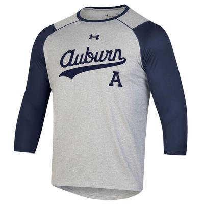 Auburn Under Armour Baseball Script 3/4 Raglan Sleeve Tee