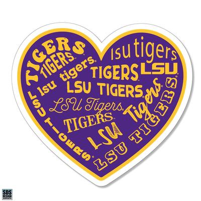 LSU 3.25 Inch Type Fill Heart Rugged Sticker Decal