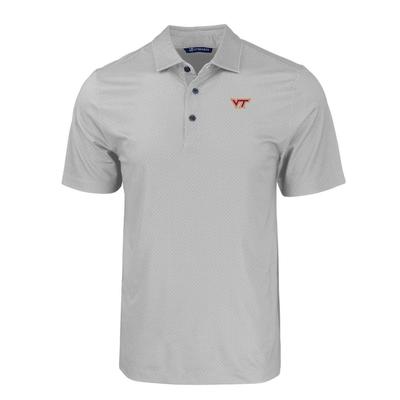 Virginia Tech Cutter & Buck Pike Eco Tonal Geo Print Stretch Recycled Polo ELEMENTAL_GREY