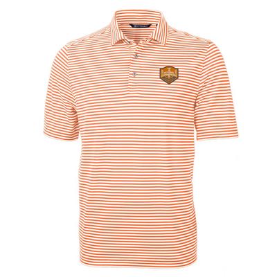 Tennessee Cutter & Buck 2024 NCAA College World Series Nat Champs Men's Ecopique Stripe Polo ORANGE_BURST