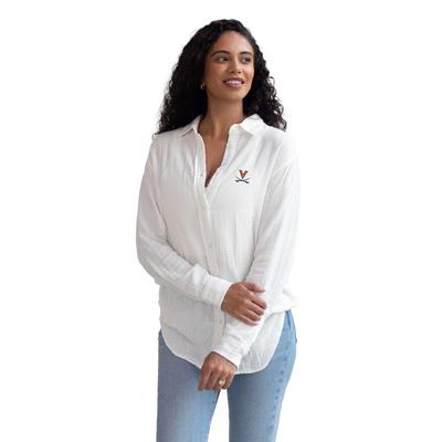 Virginia Chicka-D Leisure Long Sleeve Button Up Logo Top