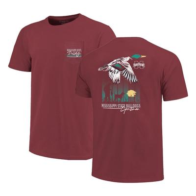 Mississippi State Duck Poster Gradient Comfort Colors Pocket Tee