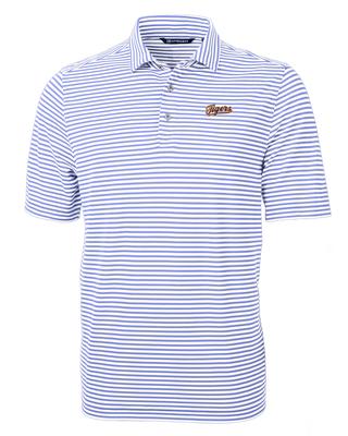 LSU Cutter & Buck Tigers Script Virtue Eco Pique Stripe Polo