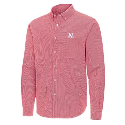 Nebraska Antigua Porter Micro Check Woven Shirt