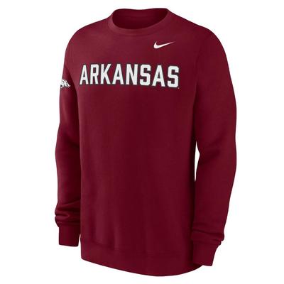 Arkansas Nike Tackle Twill Club Fleece Crew