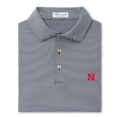 Nebraska Peter Millar Jubilee Stripe Stretch Jersey Polo