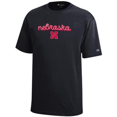 Nebraska Champion YOUTH Girly Script Tee BLACK