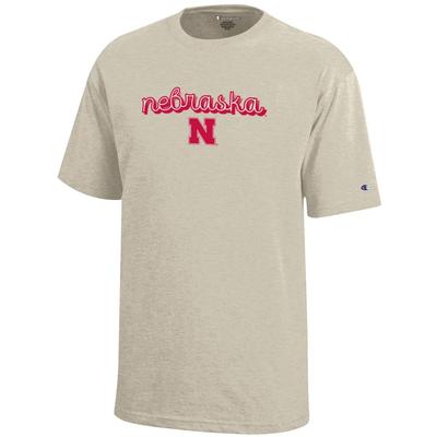 Nebraska Champion YOUTH Girly Script Tee OATMEAL