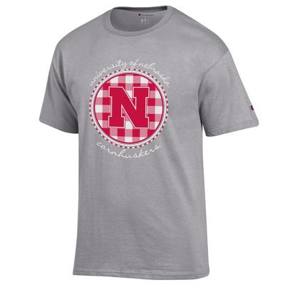 Nebraska Champion Women's Script Gingham Tee