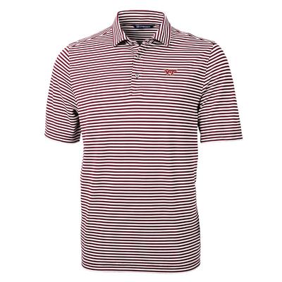 Virginia Tech Cutter & Buck Striped Virtue Eco Pique Polo