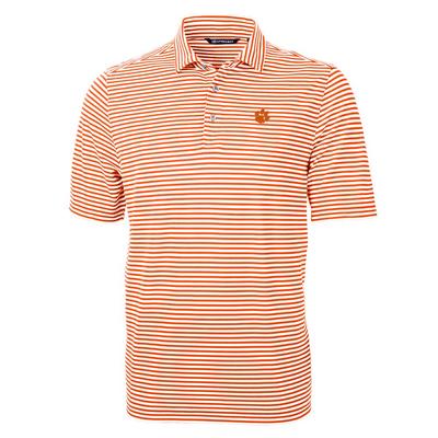 Clemson Cutter & Buck Striped Virtue Eco Pique Polo