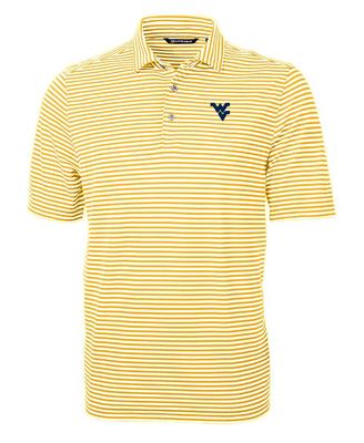 West Virginia Cutter & Buck Striped Virtue Eco Pique Polo