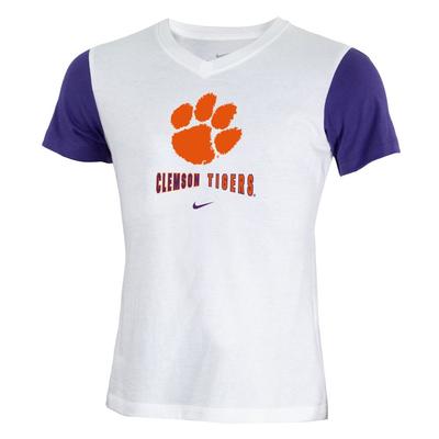 Clemson Nike YOUTH Color Block V Neck Tee